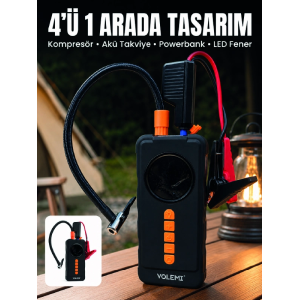 4ü 1 Arada Akü Takviye Cihazı Dijital Lastik Şişirme Kompresörü 10000mah Powerbank Ve Led Fener