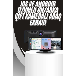 4k 10.2 İnç Çift Kameralı Araç Multimedya Ekranı Carplay Kablosuz Tüm Cihazlara Uyumlu