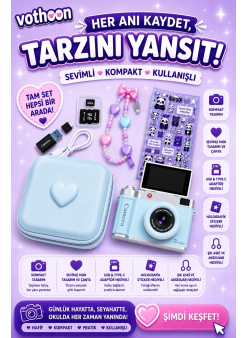 4k Çantalı Dijital Retro Video Kamera 48mp 16x Zoom Işıklı (32gb) Kart Dijital Fotoğraf Makinesi Mavi