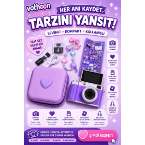 4k Çantalı Dijital Retro Video Kamera 48mp 16x Zoom Işıklı (32gb) Kart Dijital Fotoğraf Makinesi Mor