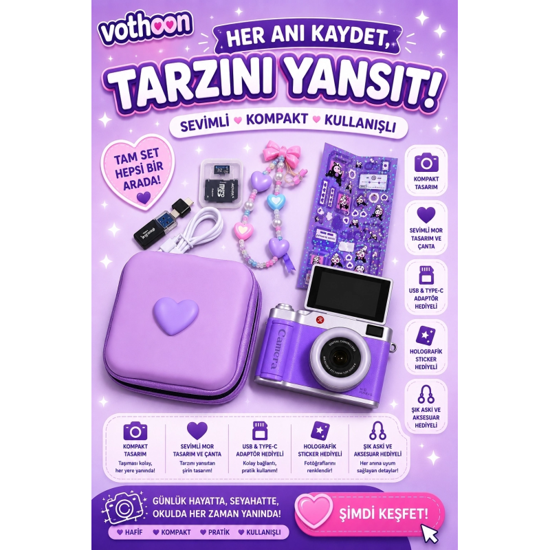 4k Çantalı Dijital Retro Video Kamera 48mp 16x Zoom Işıklı (32gb) Kart Dijital Fotoğraf Makinesi Mor 4k Çantalı Dijital Retro Video Kamera 48mp 16x Zoom Işıklı (32gb) Kart Dijital Fotoğraf Makinesi Mor