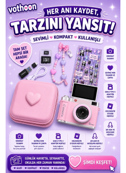 4k Çantalı Dijital Retro Video Kamera 48mp 16x Zoom Işıklı (32gb) Kart Dijital Fotoğraf Makinesi Pembe