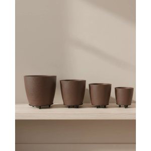 4’lü 3d Kahverengi Dekoratif Vazo Seti Modern Ayaklı Şık Saksı Takımı