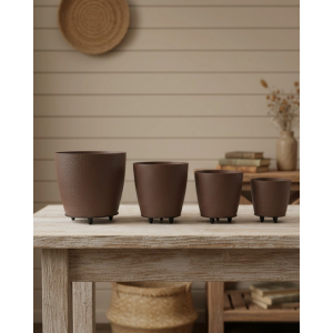 4’lü 3d Şık Kahverengi Vazo Seti Modern Ayaklı Saksı