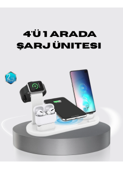 4’lü Kablosuz Şarj Standı İphone Watch Ve Airpods Çoklu Şarjlı
