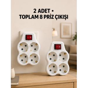4’lü Priz Çoğaltıcı 2 Adet Set Kablosuz Duvar Tipi Anahtarlı Priz Çoklayıcı