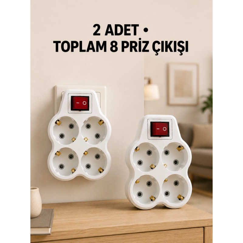 4’lü Priz Çoğaltıcı 2 Adet Set Kablosuz Duvar Tipi Anahtarlı Priz Çoklayıcı 4’lü Priz Çoğaltıcı 2 Adet Set Kablosuz Duvar Tipi Anahtarlı Priz Çoklayıcı