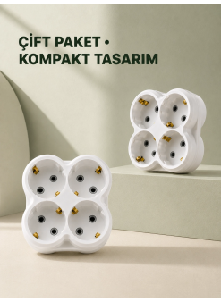 4’lü Priz Çoğaltıcı 2 Adet Set Kablosuz Duvar Tipi Priz Çoklayıcı Adaptör