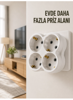 4’lü Priz Çoğaltıcı Kablosuz Duvar Tipi Direkt Prize Takılan Priz Çoklayıcı