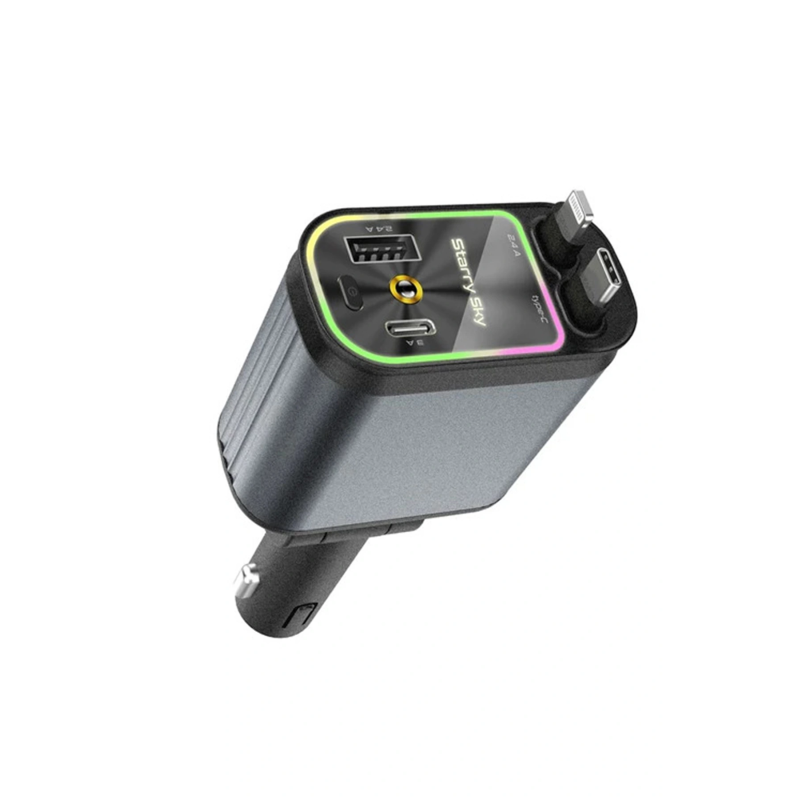 4’ü 1 Arada Çift Usb Bağlantı Çakmaklık, Type-c Hızlı Şarjlı 66w,geri Çekilebilir Araç Telefon Şarj Cihazı