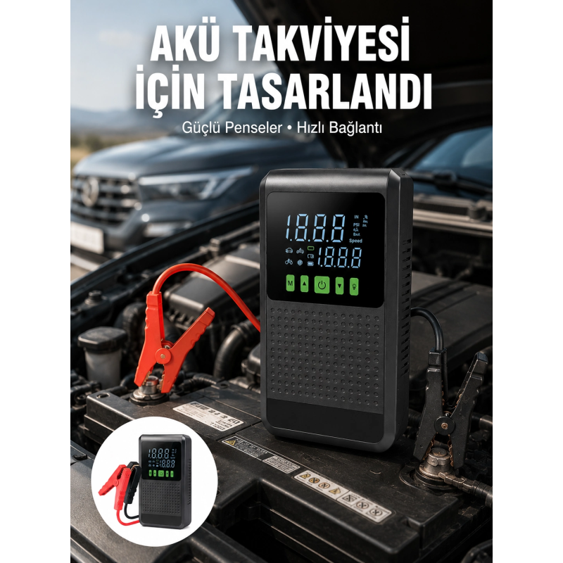 4’ü 1 Arada Jump Starter Hava Kompresörü Powerbank Ve Led Fener Yeni Nesil 4’ü 1 Arada Jump Starter Hava Kompresörü Powerbank Ve Led Fener Yeni Nesil