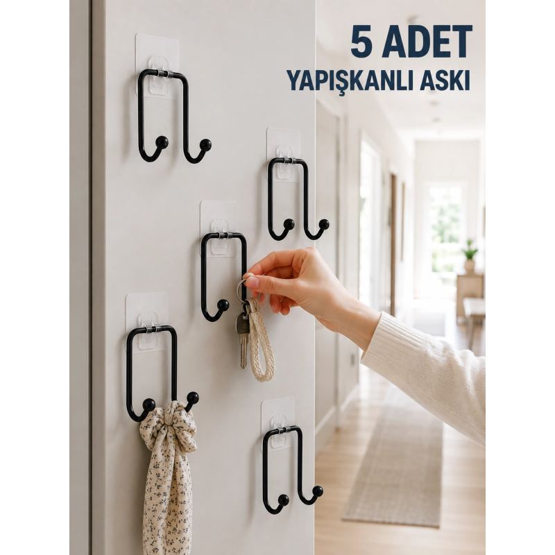 5 Adet Yapışkanlı Duvar Askısı Çok Amaçlı Pratik Askılık Seti 5 Adet Yapışkanlı Duvar Askısı Çok Amaçlı Pratik Askılık Seti