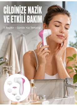 5 Başlıklı Cilt Temizleme Cihazı Ultra Kaliteli Yumuşak Kırşıklık Karşıtı Yeni Nesil