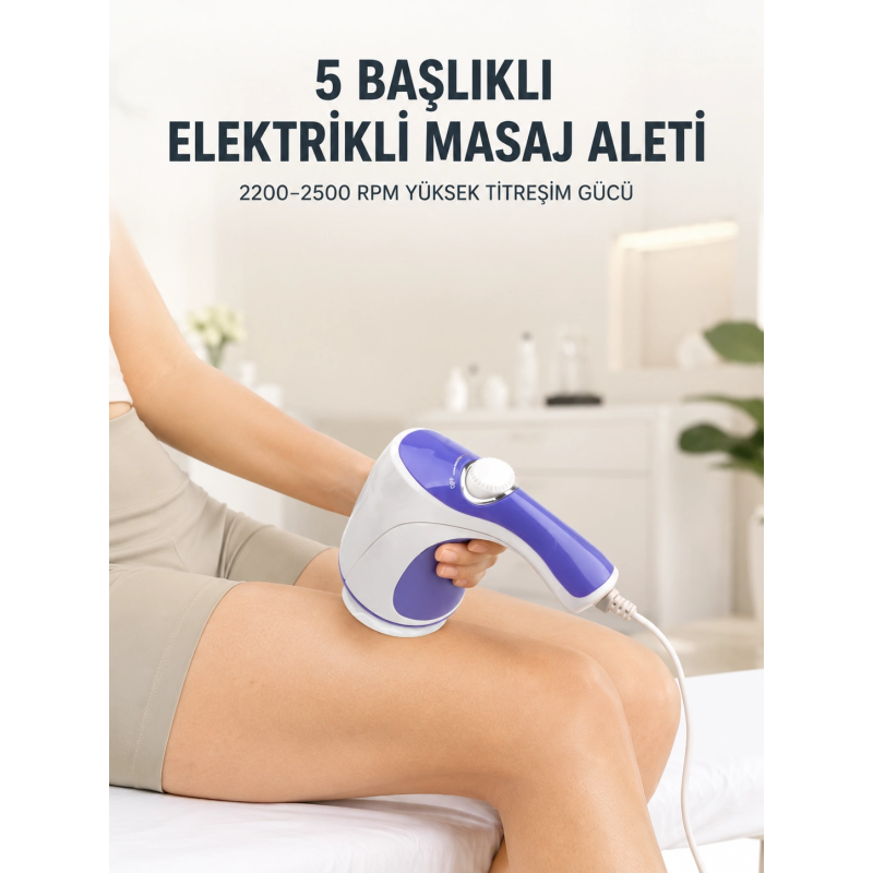 5 Başlıklı Elektrikli Masaj Aleti 2200-2500 Rpm Yüksek Titreşimli Vücut Bakım Ve Rahatlama Cihazı 5 Başlıklı Elektrikli Masaj Aleti 2200-2500 Rpm Yüksek Titreşimli Vücut Bakım Ve Rahatlama Cihazı