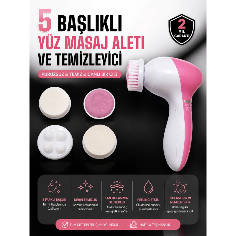 5 Fonksiyonlu Kablosuz Yüz Temizleme Cihazı İle Derinlemesine Cilt Bakımı 5 Fonksiyonlu Kablosuz Yüz Temizleme Cihazı İle Derinlemesine Cilt Bakımı