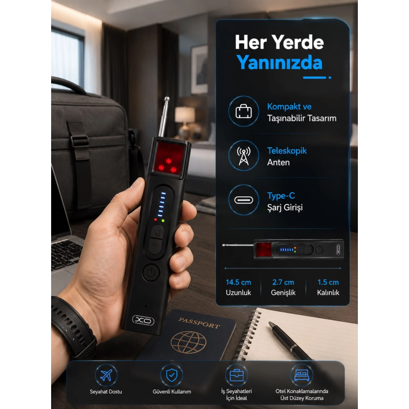 5 Kademeli Hassasiyet Ayarlı Kablosuz Sinyal Dedektörü 5 Kademeli Hassasiyet Ayarlı Kablosuz Sinyal Dedektörü
