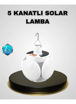 5 Kanatlı Solar Kamp Lambası – Usb Şarjlı, Taşınabilir, Ip65 Su Geçirmez Bahçe Lambası
