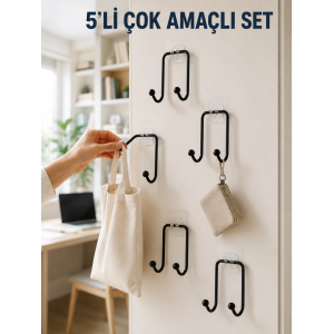 5li Yapışkanlı Askı Seti Mutfak Banyo Ve Ev İçin Çok Amaçlı Askılık
