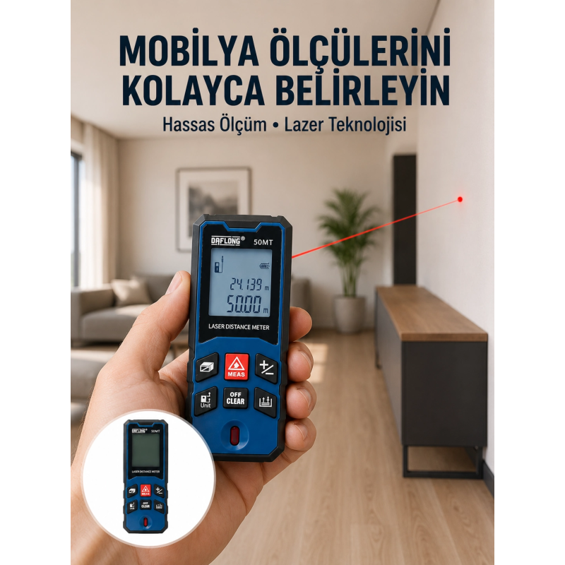 50 Metre Lazer Ölçüm Cihazı Alan Ve Mesafe Hesaplama Yeni Nesil 50 Metre Lazer Ölçüm Cihazı Alan Ve Mesafe Hesaplama Yeni Nesil