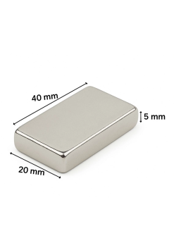 40×20×5 Mm N35 Neodyum Mıknatıs – Nikel Kaplama, Köşeli (10’lu Paket)