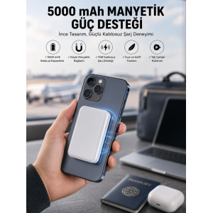 5000 Mah İos Uyumlu Magsafe Kablosuz Şarj Hızlı Şarj Desteği