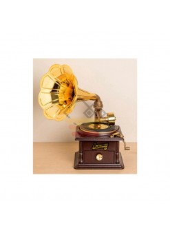 Nostaljik Çekmeceli Büyük Boy Kahverengi Gramofon Müzik Kutusu