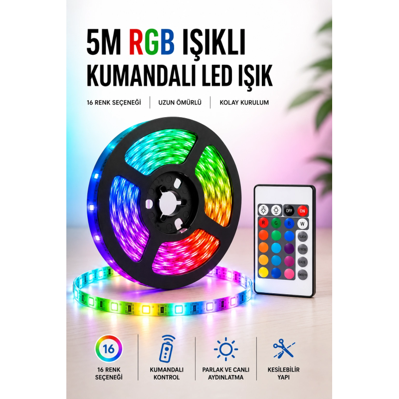 5m Rgb Işıklı Her Ortama Uygun Led Işık 5m Rgb Işıklı Her Ortama Uygun Led Işık