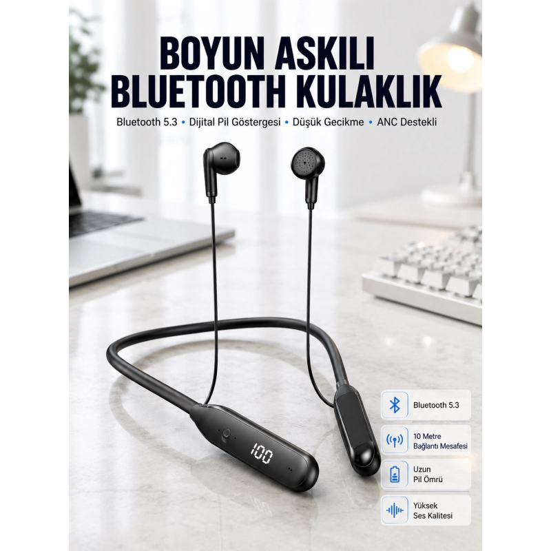 60 Saat Kablolu Boyun Askılı Dijital Göstergeli Bluetooth Kulaklığı Yeni Nesil 60 Saat Kablolu Boyun Askılı Dijital Göstergeli Bluetooth Kulaklığı Yeni Nesil