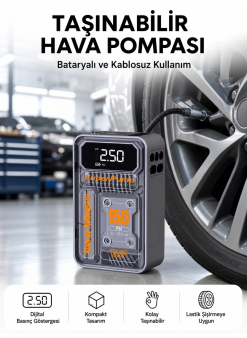 6000mah Bataryalı Led Ekranlı Akıllı Hava Kompresörü