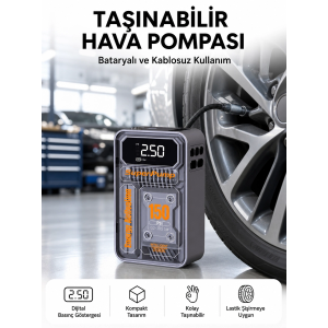 6000mah Bataryalı Led Ekranlı Akıllı Hava Kompresörü