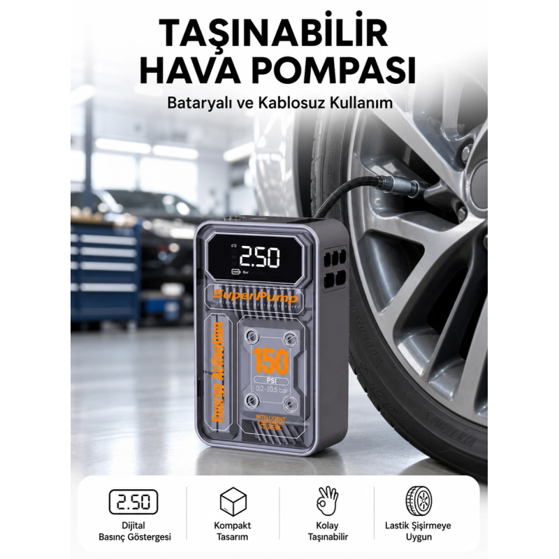6000mah Bataryalı Led Ekranlı Akıllı Hava Kompresörü 6000mah Bataryalı Led Ekranlı Akıllı Hava Kompresörü