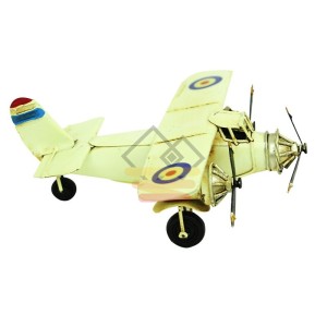 Nostaljik Vintage Tarz Dekoratif Metal Çift Kanatlı Savaş Uçağı (krem)