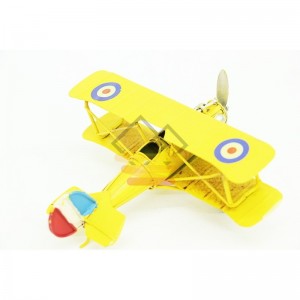 Nostaljik Vintage Tarz Dekoratif Metal Çift Kanatlı Savaş Uçağı (sarı)