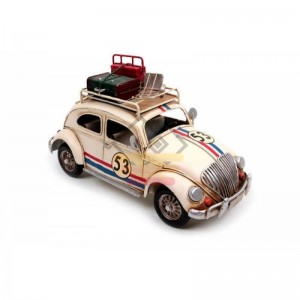 Nostaljik Dekoratif Metal Volkswagen Beetle Classic Vosvos Krem