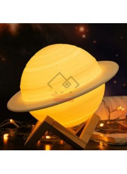 3d Print Satürn Dokunmatik Gezegen Ahşap Stantlı 3 Renk Usb Şarjlı Gece Lambası (kumandasız)
