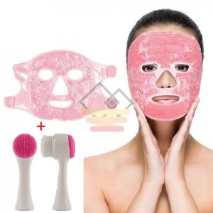 Jel Buz Paketi Soğutma Yüz Maskesi Baş Ağrısı Yastık Rahatlatıcı Kozmetik Maske + Çift Taraflı Cilt Ve Yüz Temizleme Fırçası
