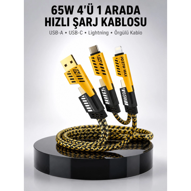 65w 4'ü 1 Arada Çoklu Şarj Kablosu – Usb-c, Usb-a, Lightning, Veri Ve Şarj Desteği Yeni Nesil 65w 4'ü 1 Arada Çoklu Şarj Kablosu – Usb-c, Usb-a, Lightning, Veri Ve Şarj Desteği Yeni Nesil