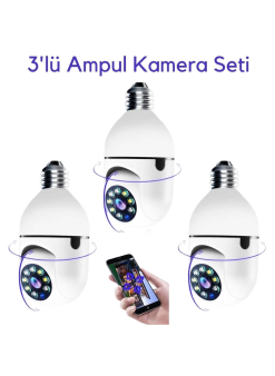 3 Lü Kamera Seti Wifi 360 Derece Panoramik Ampul Kamera Güvenlik Kamerası Gece Görüşlü Sesli