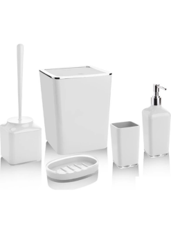 Akrilik Ve Kare Model Banyo Takımı 5 Parça Set (beyaz)