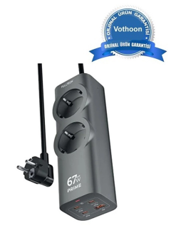 67w Hızlı Şarjlı Akıllı Çoklu Priz – 2000w Güç, 2 Usb-c + 2 Usb-a Çıkışlı, Telefon & Laptop Uyumlu
