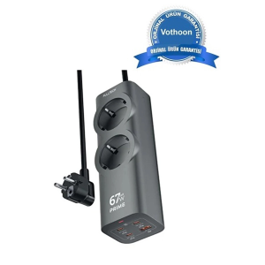 67w Hızlı Şarjlı Akıllı Çoklu Priz – 2000w Güç, 2 Usb-c + 2 Usb-a Çıkışlı, Telefon & Laptop Uyumlu