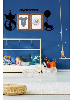 Deco103 Supermen Dekoratif Duvar Süsü Tablo Aksesuar Ahşap Tasarım Hediye Pano Sticker Seti