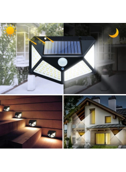 100 Ledli 3 Farklı Aydınlatma Ayarlı Solar Güneş Enerjili Hareket Sensörlü Bahçe Duvar Lambası