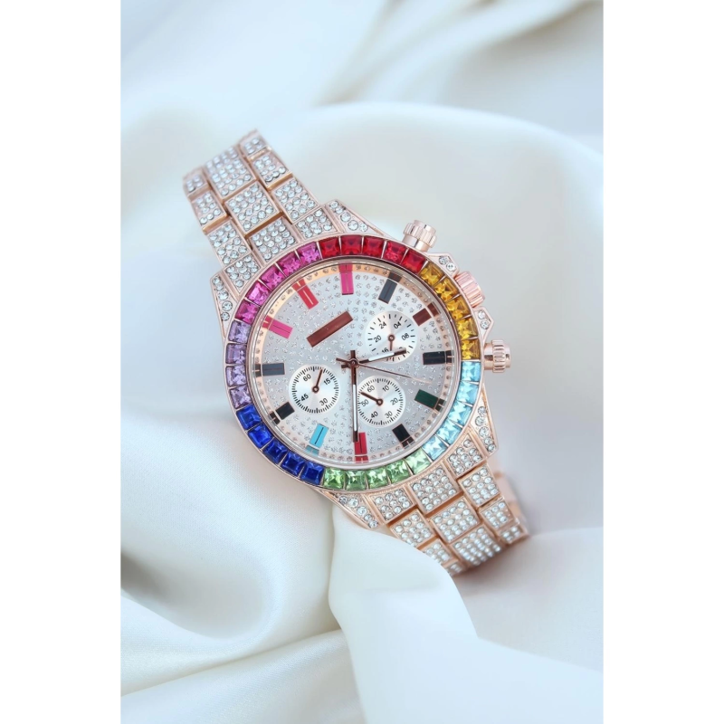 Clariss Trend Rose Metal Kordonlu Zirkon Taş Kaplama Renkli Taşlı Kasa Tasarımlı Lüx Kadın Kol Saati Clariss Trend Rose Metal Kordonlu Zirkon Taş Kaplama Renkli Taşlı Kasa Tasarımlı Lüx Kadın Kol Saati
