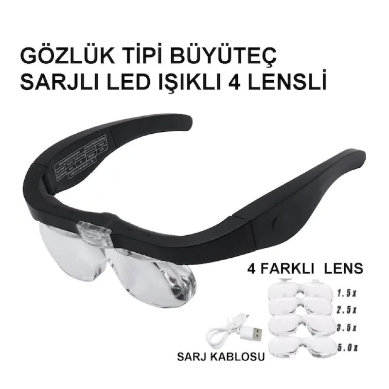- Şarjlı Gözlük Büyüteç 4 Farklı Lens -11537dc - Şarjlı Gözlük Büyüteç 4 Farklı Lens -11537dc