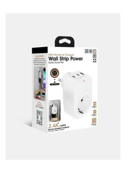 Tekli Yüksek Voltaj Korumalı Duvar Prizi 2x Type-c 1x Usb Çıkışlı Priz Grup Priz Çoğaltıcı Beyaz