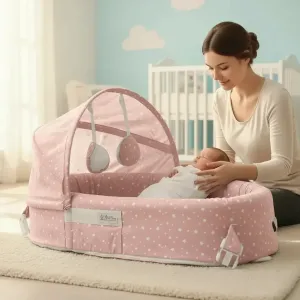 Taşınabilir Portatif Bebek Yatağı,sırt Çantasına Dönüşebilen Portatif Bebek Beşiği (pembe)