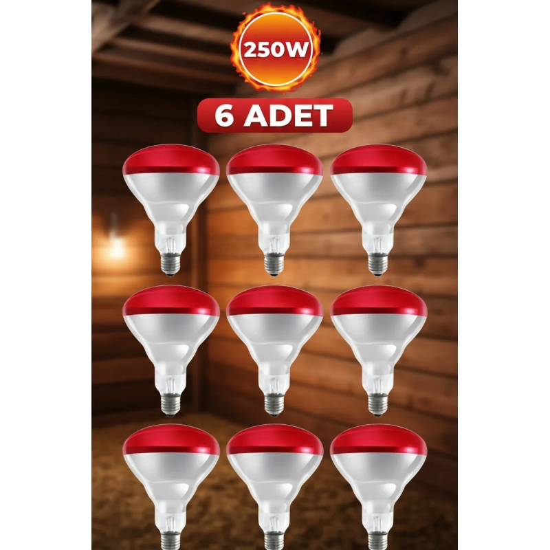 (6 Adet) 250w Kızılötesi Isıtıcılı Hayvan Isıtma Ve Kuluçka Lambası (kırmızı Işık) E27 (kalın Duy) (6 Adet) 250w Kızılötesi Isıtıcılı Hayvan Isıtma Ve Kuluçka Lambası (kırmızı Işık) E27 (kalın Duy)