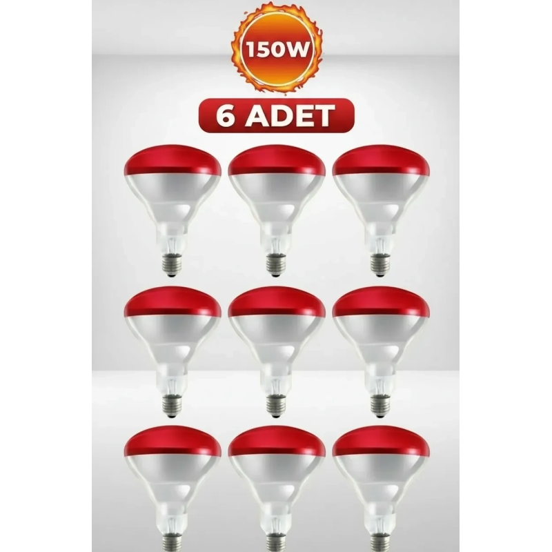 (6 Adet) 150w Kızılötesi Isıtıcılı Hayvan Isıtma Ve Kuluçka Lambası (kırmızı Işık) E27 (kalın Duy) (6 Adet) 150w Kızılötesi Isıtıcılı Hayvan Isıtma Ve Kuluçka Lambası (kırmızı Işık) E27 (kalın Duy)