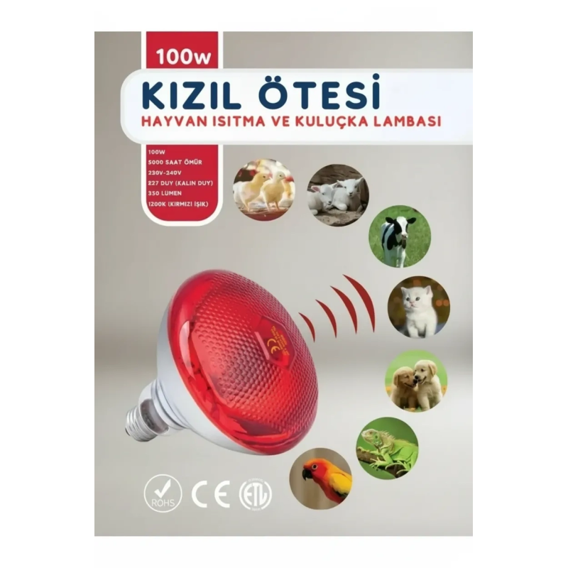 100w Kızılötesi (infrared) Isıtıcılı Hayvan Isıtma Ve Kuluçka Lambası (kırmızı Işık) E27 (kalın Duy) 100w Kızılötesi (infrared) Isıtıcılı Hayvan Isıtma Ve Kuluçka Lambası (kırmızı Işık) E27 (kalın Duy)